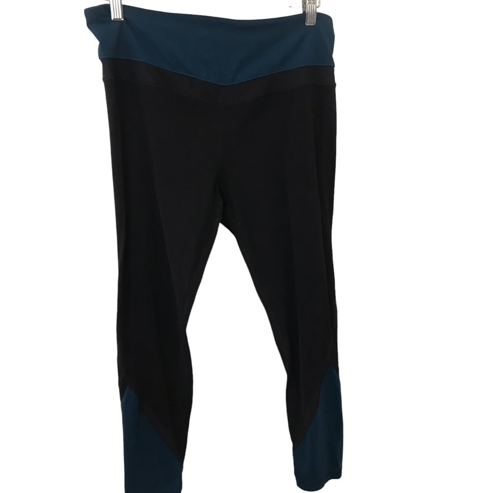 3/$15 Athleta high rise teal and black workout leggings calf Mesh panels size L